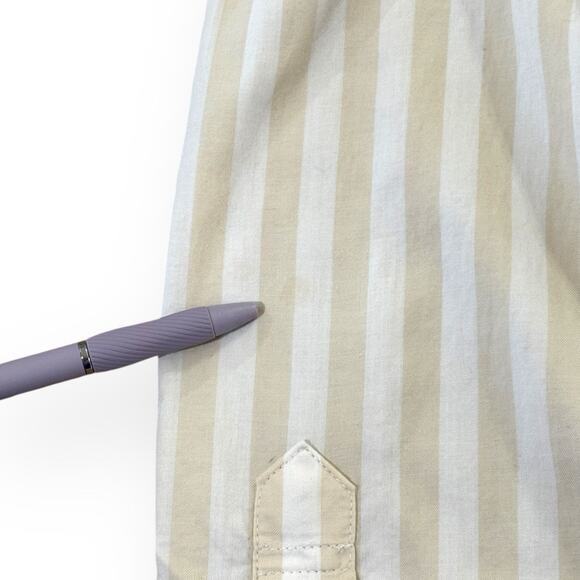 EVERLANE The Silky Cotton Way Short Shirt Sand White Khaki Stripe M Cropped - Picture 9 of 9